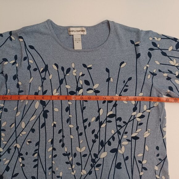 Women's Cathy Daniels Blue Floral Design Blouse Size X-Large - Picture 6 of 6